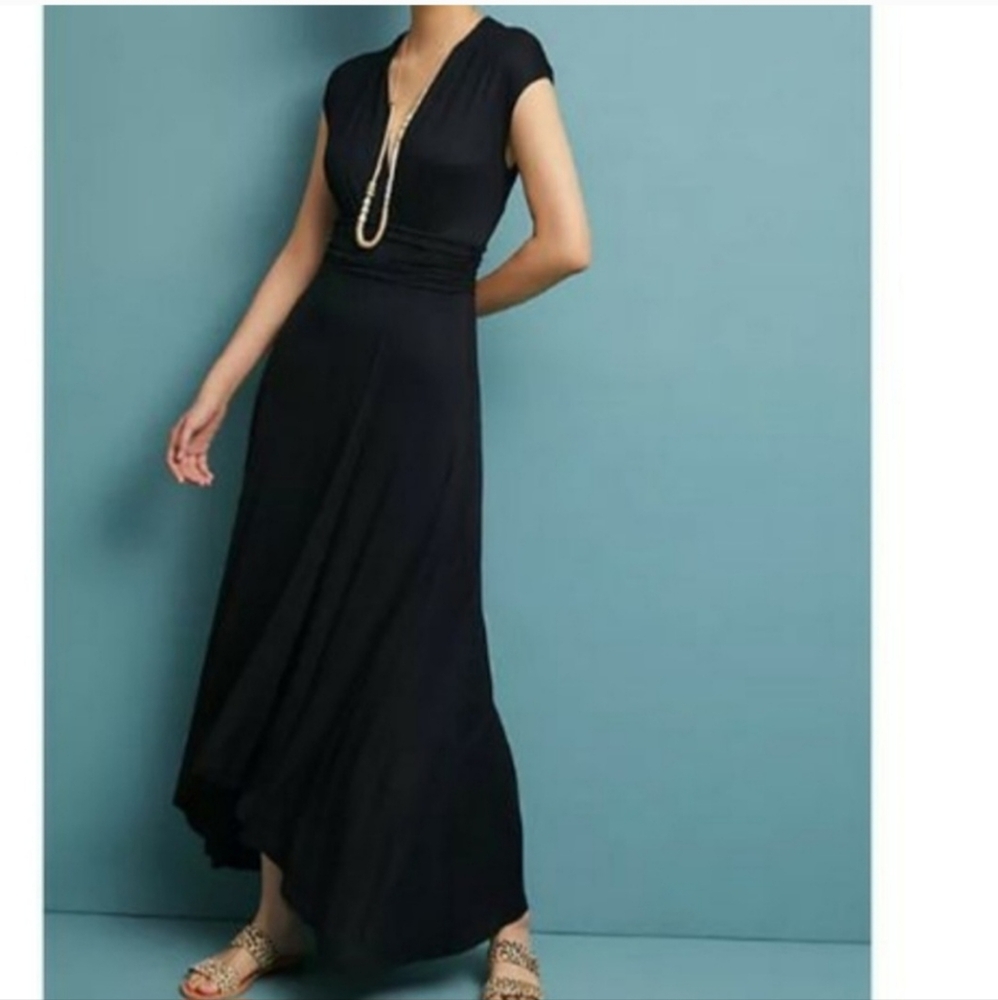 Maeve Anthropologie Bristol maxi high low wrap silhouette v-neck dress, Sz S
